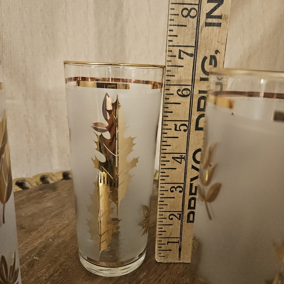 Libbey Golden Foliage Frosted Barware Flat Tumbler Drinking Glasses set of 3 - Picture 15 of 16